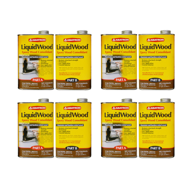 Abatron LW2QKR LiquidWood Epoxy Wood Hardener Compound Parts A & B Kit (4 Pack)