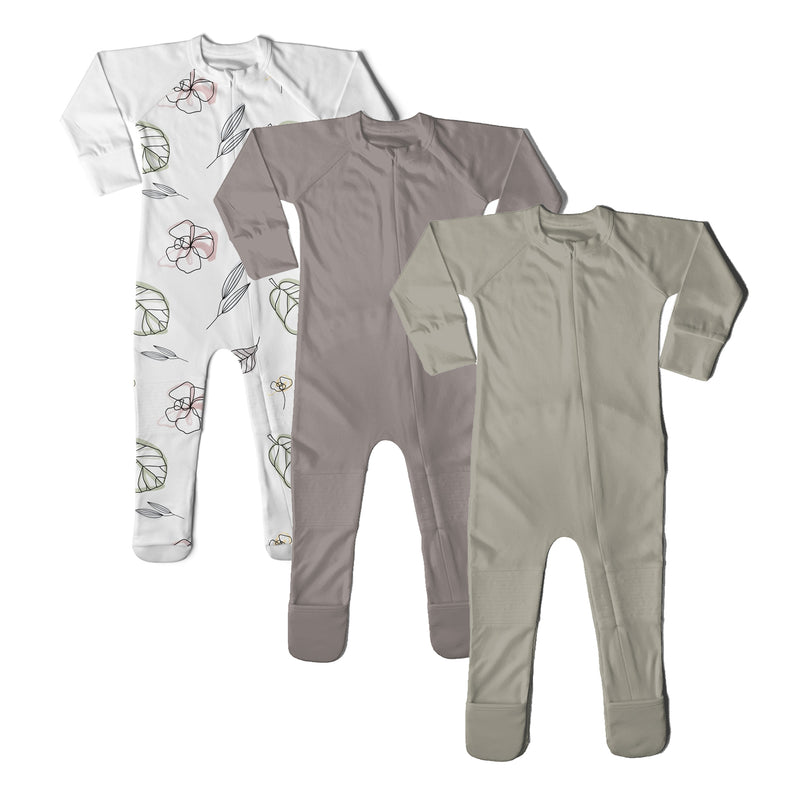 Goumikids Unisex 12-18M Baby Footie Pajamas Organic Sock Sleeper Clothes, 3 Pack