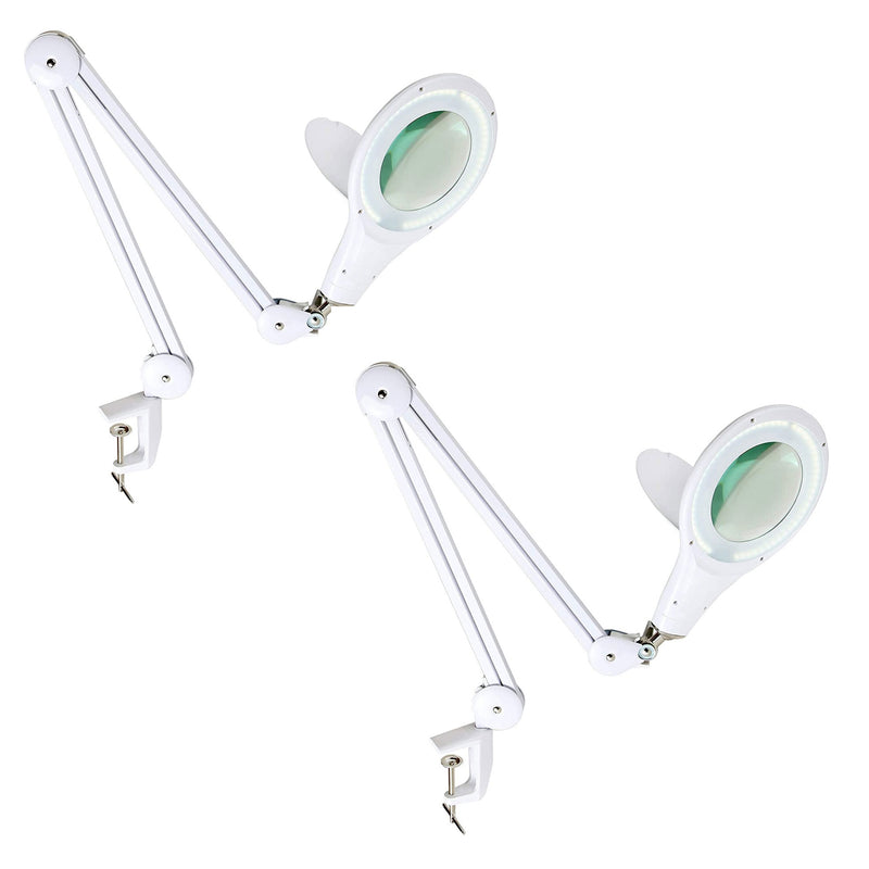 Brightech Lightview Pro Adjustable Clamp 2.25x Magnifier Lamp, White (2 Pack)