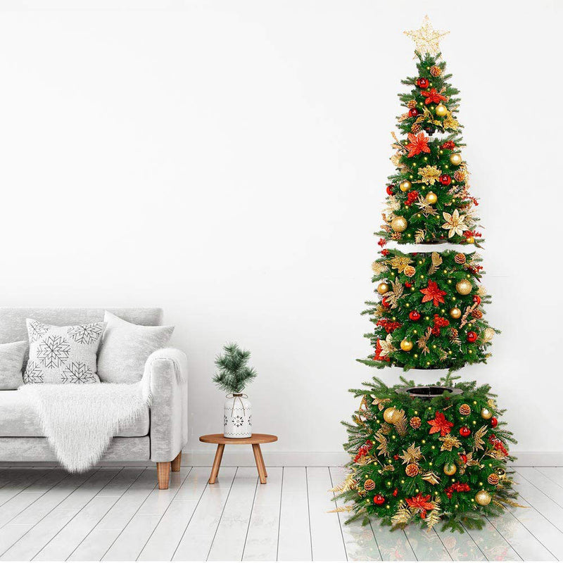 Easy Treezy 5.5 Foot Pre-Lit Douglas Fir Artificial Christmas Tree, Red/Gold