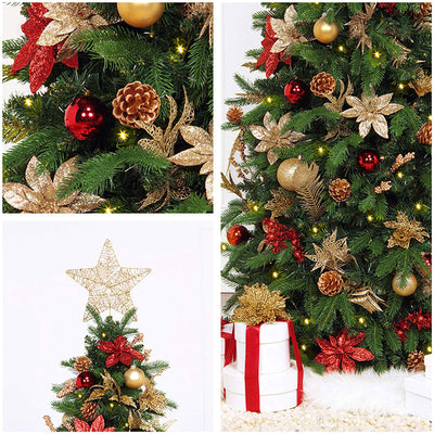 Easy Treezy 7.5 Foot Pre-Lit Douglas Fir Artificial Christmas Tree, Red/Gold