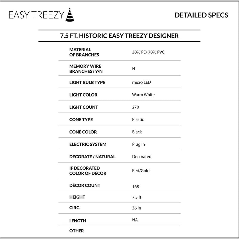 Easy Treezy 7.5 Foot Pre-Lit Douglas Fir Artificial Christmas Tree, Red/Gold