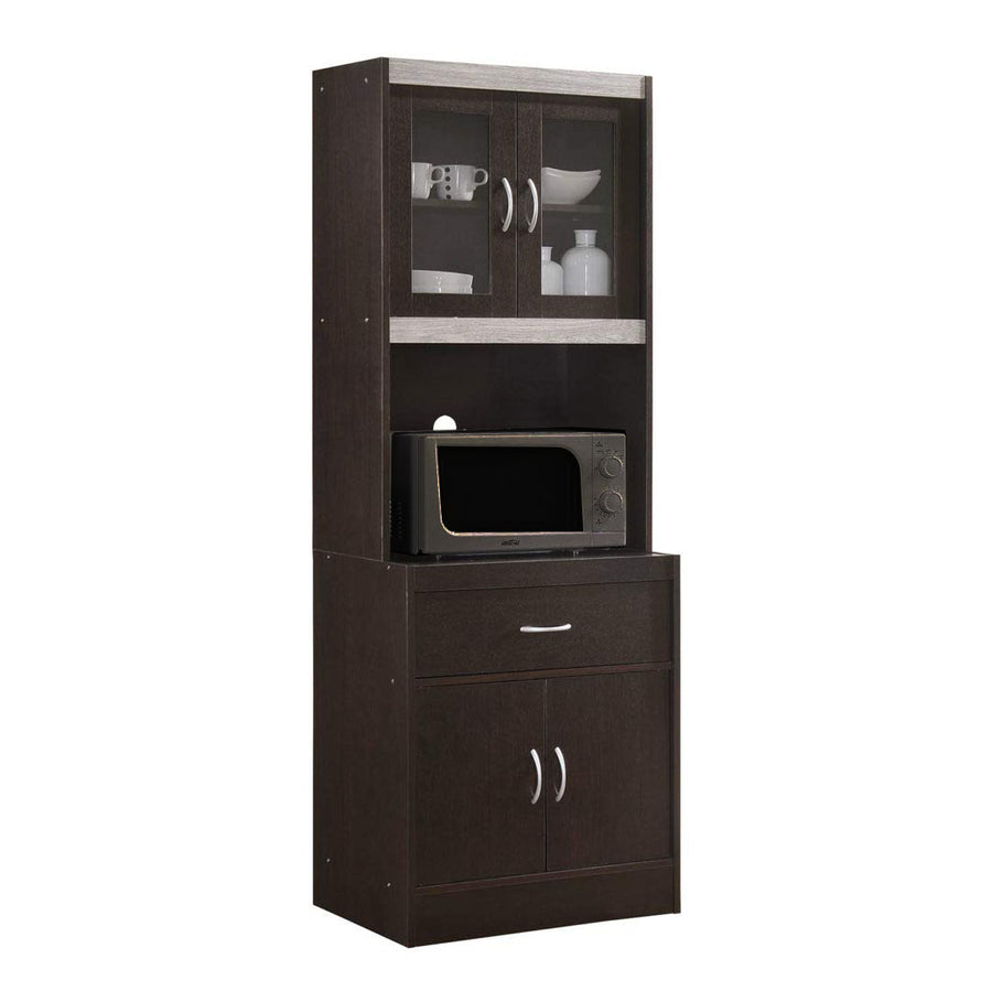 Hodedah Import 70" Tall Top/Bottom Enclosed Kitchen Cabinet w/ Drawer, Chocolate - VMInnovations