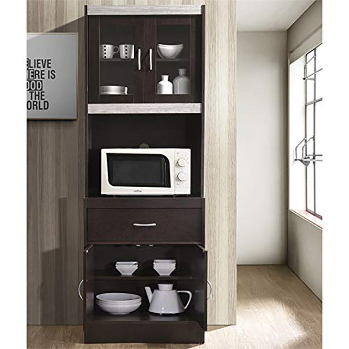 Hodedah Import 70" Tall Top/Bottom Enclosed Kitchen Cabinet w/ Drawer, Chocolate - VMInnovations