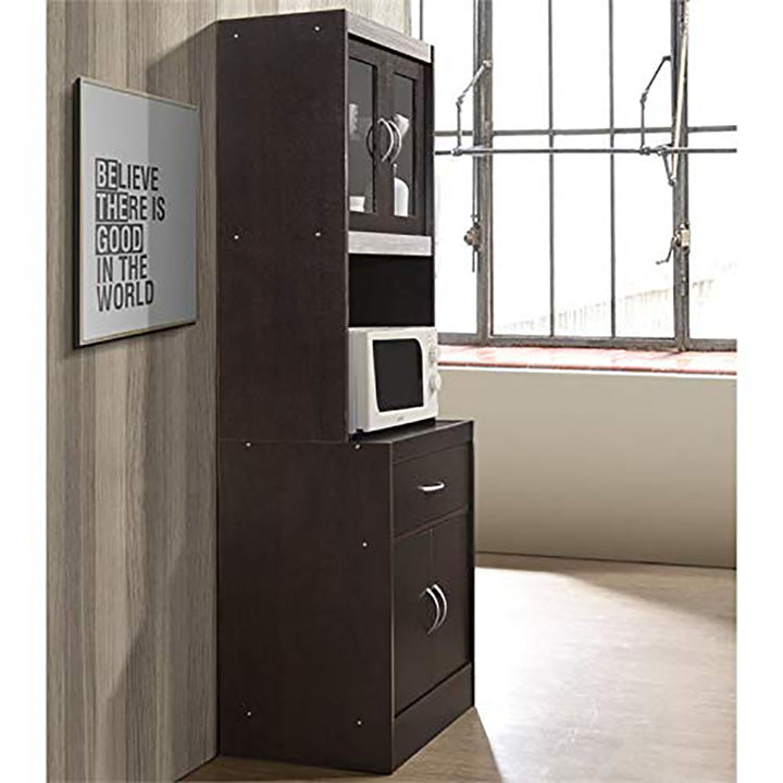 Hodedah Import 70" Tall Top/Bottom Enclosed Kitchen Cabinet w/ Drawer, Chocolate - VMInnovations