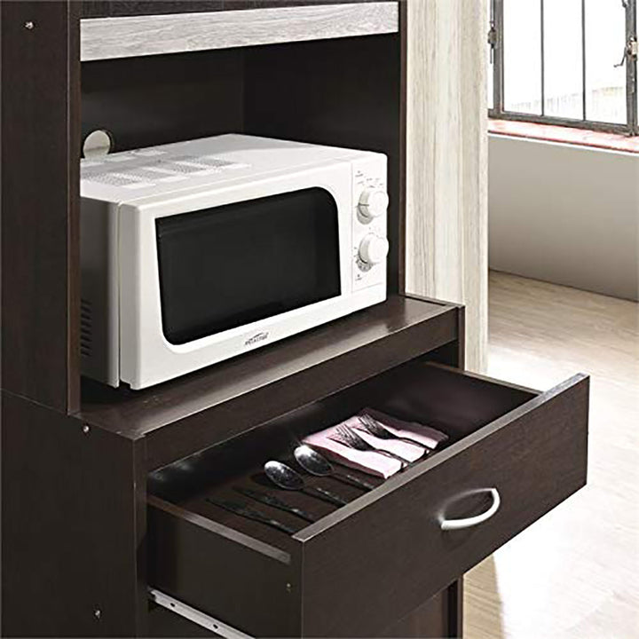 Hodedah Import 70" Tall Top/Bottom Enclosed Kitchen Cabinet w/ Drawer, Chocolate - VMInnovations