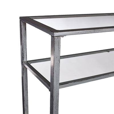 SEI Furniture Jaymes Distressed Metal Console Table with Glass Shelf, Silver