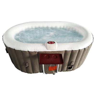 Aleko 2 Person Oval Inflatable Jetted Hot Tub w/ Fitted Cover, Brown (Used)