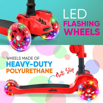 Hurtle ScootKid 3 Wheel Child Ride On Toy Scooter w/ LED Wheels, Red (Used)