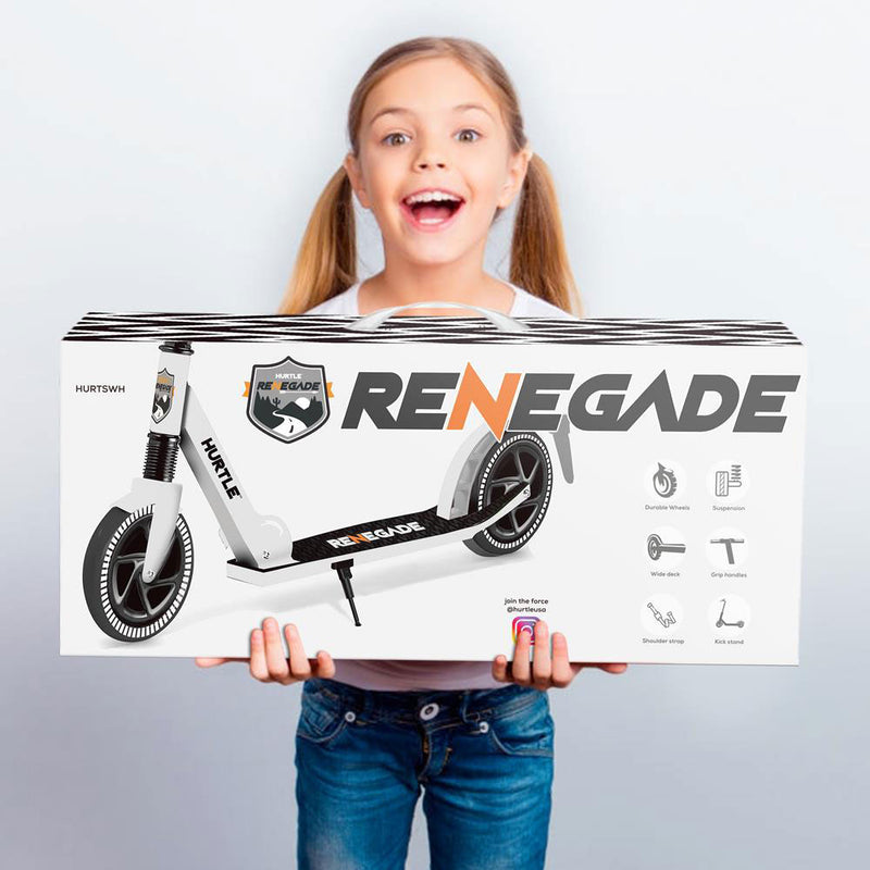 Hurtle Renegade Foldable Teen and Adult Commuter Kick Scooter, White (Damaged)