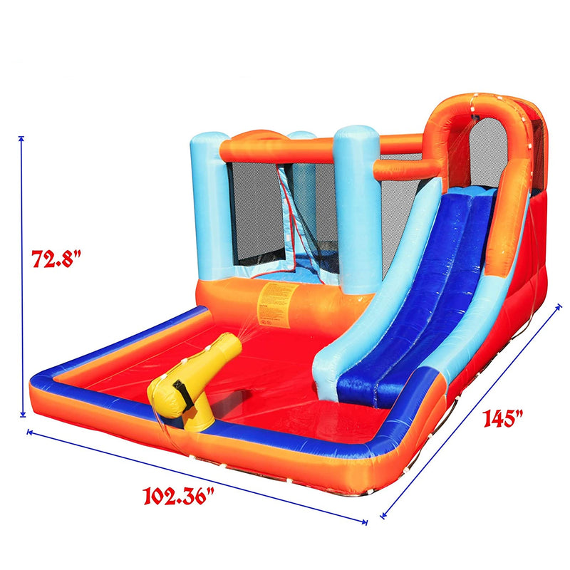 Hoovy Inflatable Outdoor Kids Bounce House Trampoline Water Park Slide w/ Blower