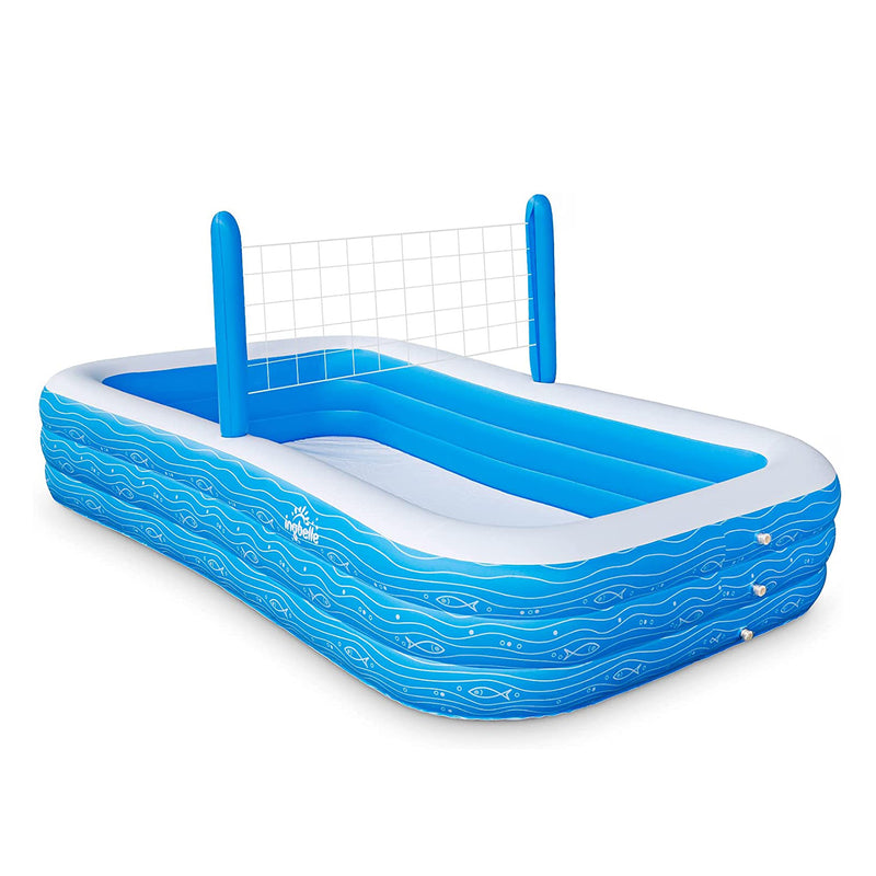 Ingbelle Family Inflatable Kiddie Volleyball Swimming Pool w/ Net and Pump, Blue