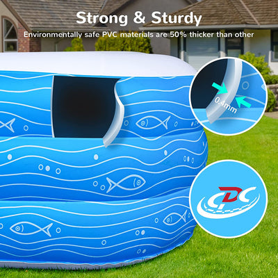 Ingbelle Family Inflatable Kiddie Volleyball Swimming Pool w/ Net and Pump, Blue