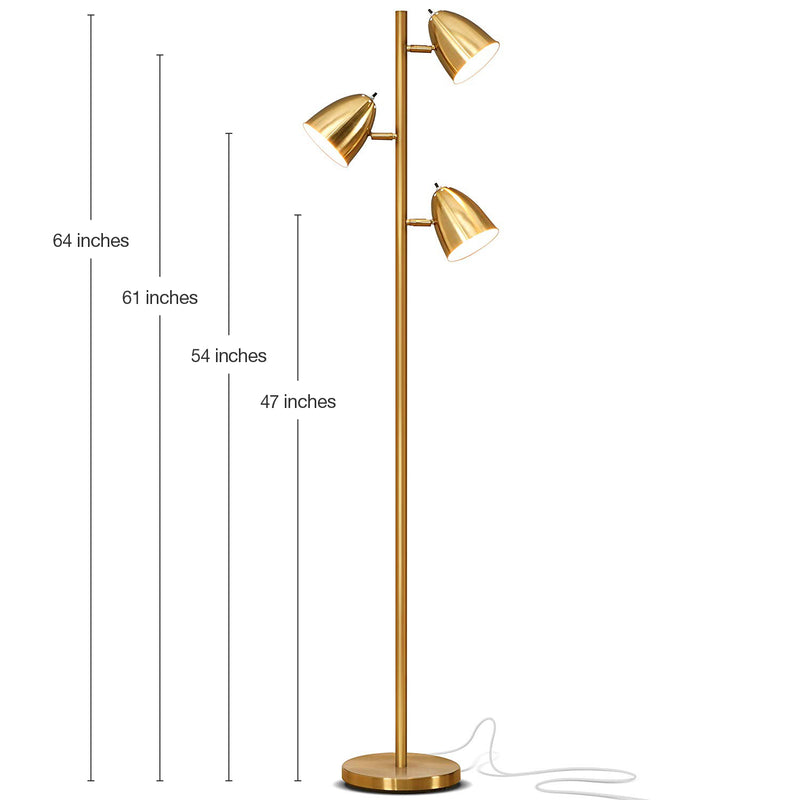Brightech Jacob 3 Light Tree Floor Lamp Pole with LED Lights, Brass (Used)