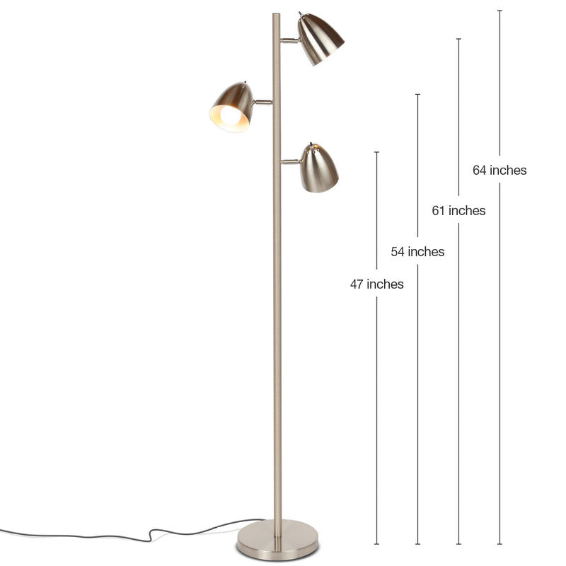 Brightech Jacob Adjustable 3 Light Tree Floor Lamp Pole with LED Lights, Nickel