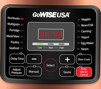 GoWISE USA 8-Quart 12-in-1 Electric Pressure Cooker and 50-Recipe Book, Copper