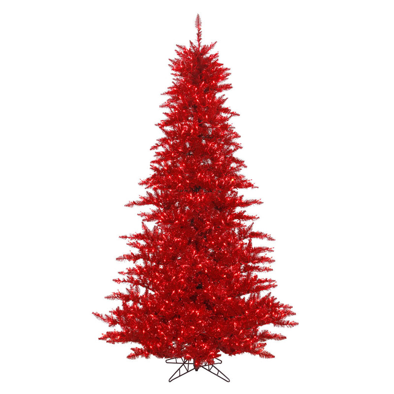 Vickerman Tinsel Red 3 Foot Slim Artificial Christmas Tree with LED Lights