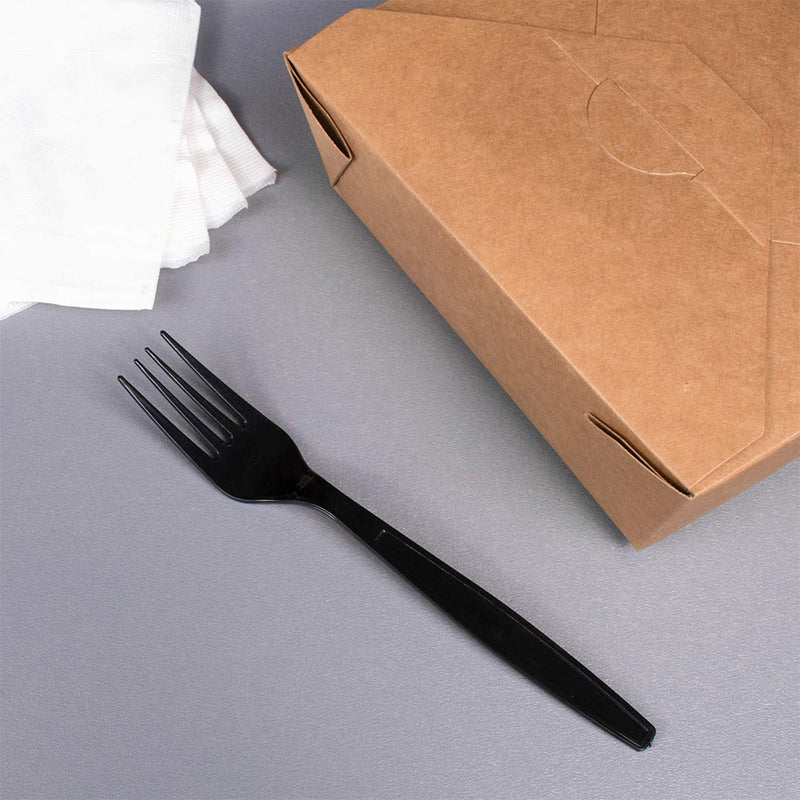 Karat 7 Inch Black Plastic Wrapped Disposable Forks (Pack of 1,000) (Open Box)