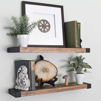 Willow & Grace Wooden Floating Shelves - Easily Mounted | Natural (24" Set of 2)