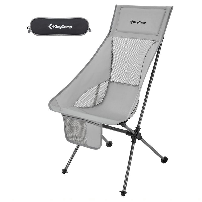 KingCamp Ultralight High Back Portable Camping Folding Chair w/ Carry Bag, Gray