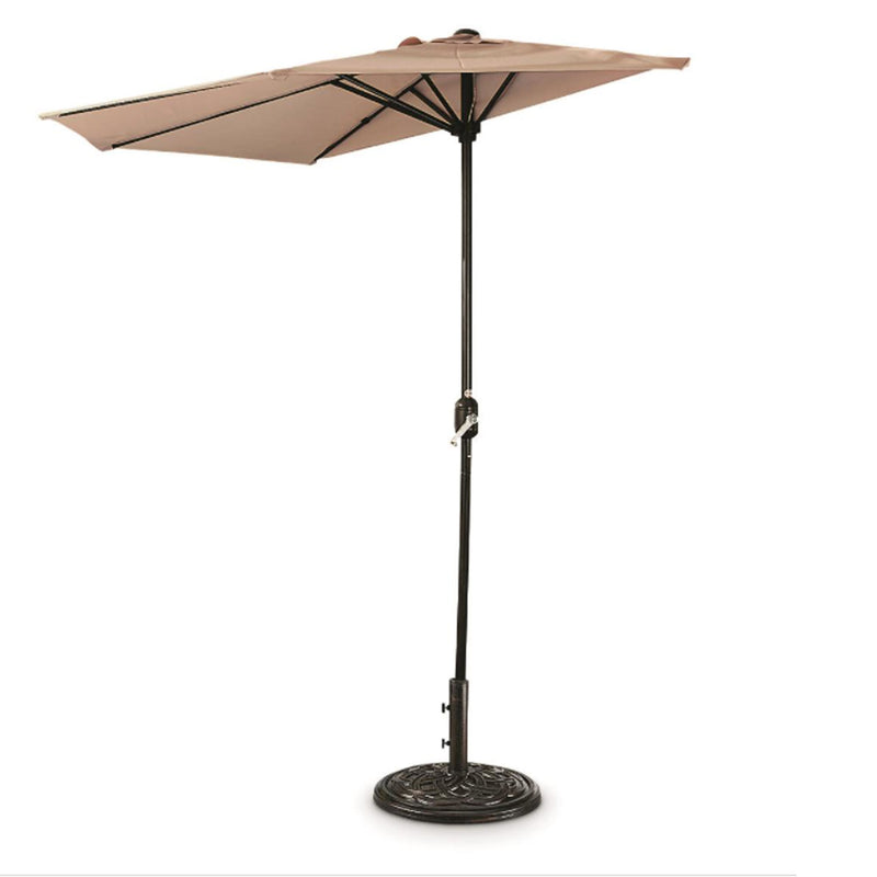 CASTLECREEK 8 Foot Half Round Outdoor Patio Umbrella with Hand Crank, Khaki