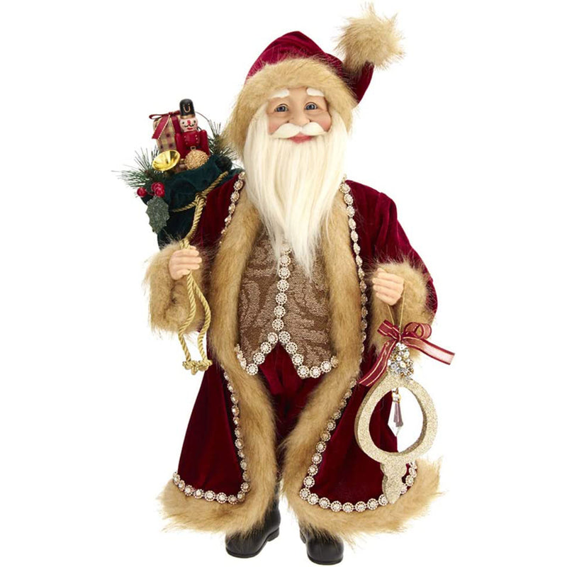 Kurt Adler 16 Inch Kringles Santa with Fur Bag for Fans and Collectors, Burgundy
