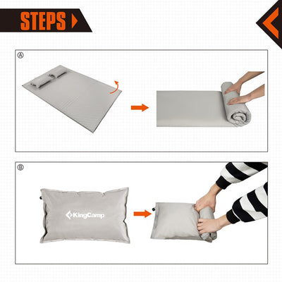 KingCamp Self Inflating Camping Sleeping Pad Mat w/ 2 Pillows, Gray (Open Box)