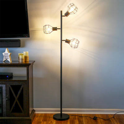 Brightech Robin Industrial Rustic Pole Tree Floor Lamp w/ 3 Vintage Edison Bulbs