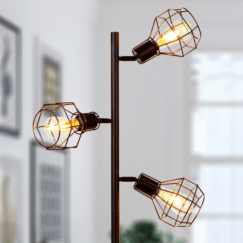 Brightech Robin Industrial Rustic Pole Tree Floor Lamp w/ 3 Vintage Edison Bulbs