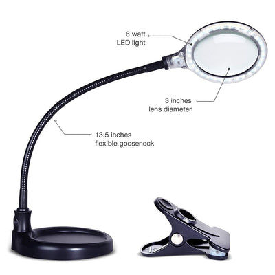 Brightech LightView 2-in-1 Proflex Magnifying LED Desk Lamp with Flexible Stand