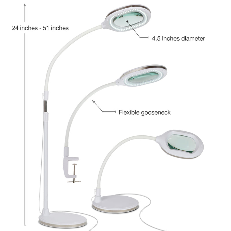 Brightech Lightview Pro 3 In 1 Magnifying Adjustable Floor and Desk Lamp, White