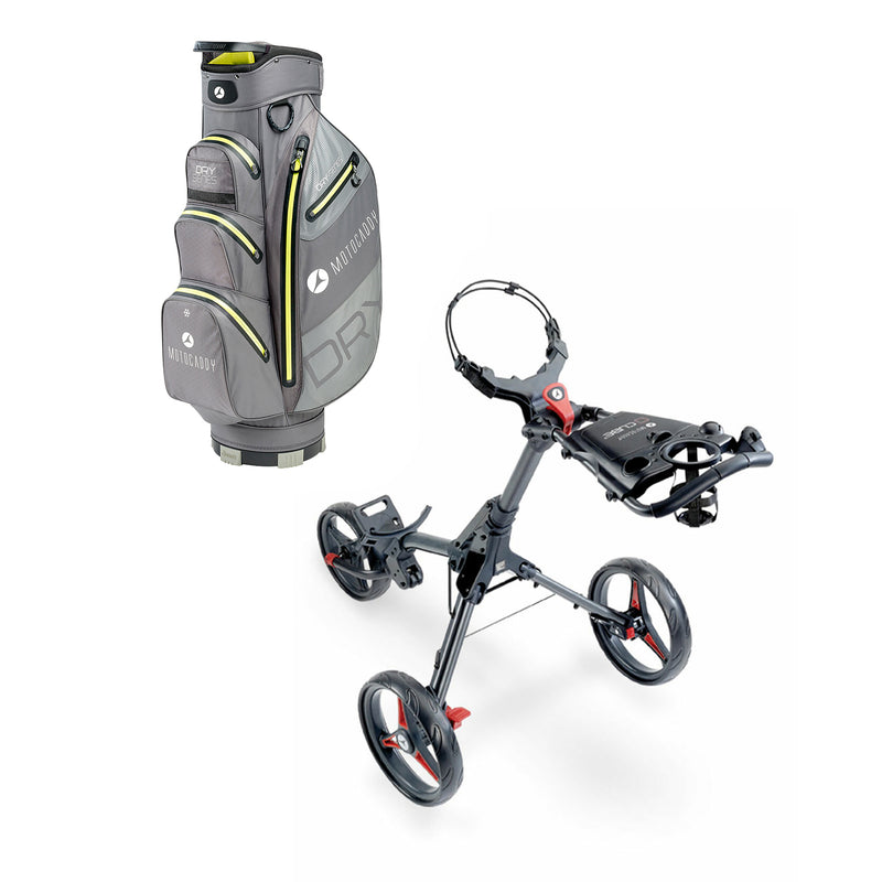 Motocaddy Cube 3 Wheel Foldable Golf Push Caddy with Carry Golf Club Bag, Lime
