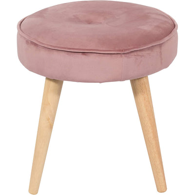 Living Essentials Alannah Upholstered Cushioned Velvet Round Ottoman Stool, Pink