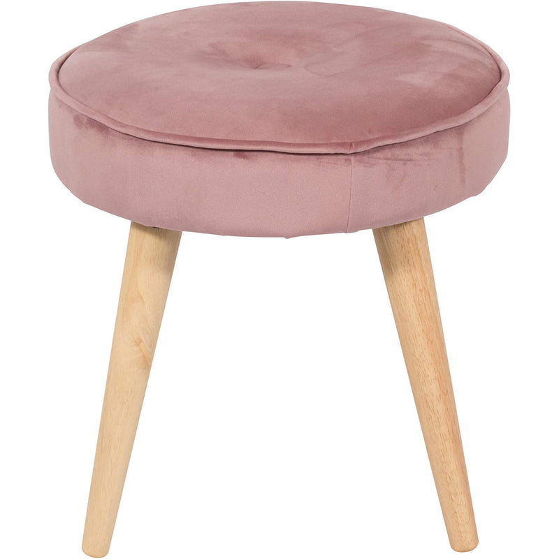 Living Essentials Alannah Upholstered Cushioned Velvet Round Ottoman Stool, Pink