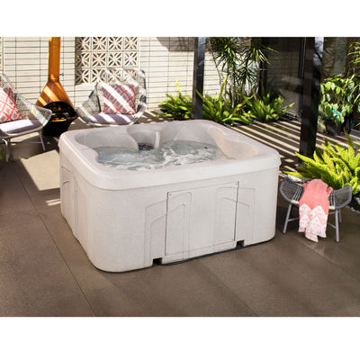 Spas 4 Person Plug & Play Square Hot Tub Spa w/ 13 Jets & Cover, Beige (Used)