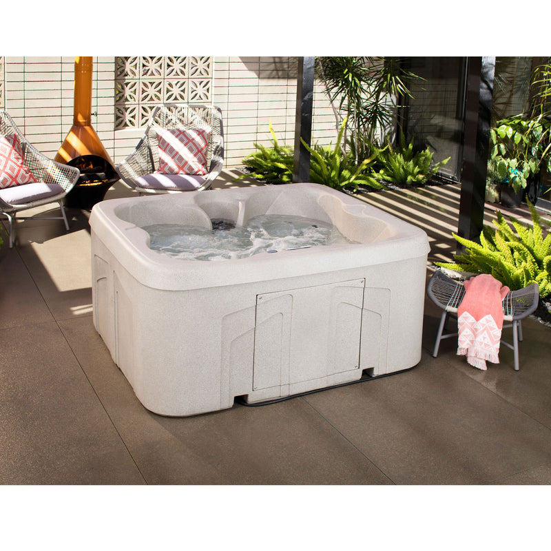 Spas 4 Person Plug & Play Square Hot Tub Spa w/ 13 Jets & Cover, Beige (Used)