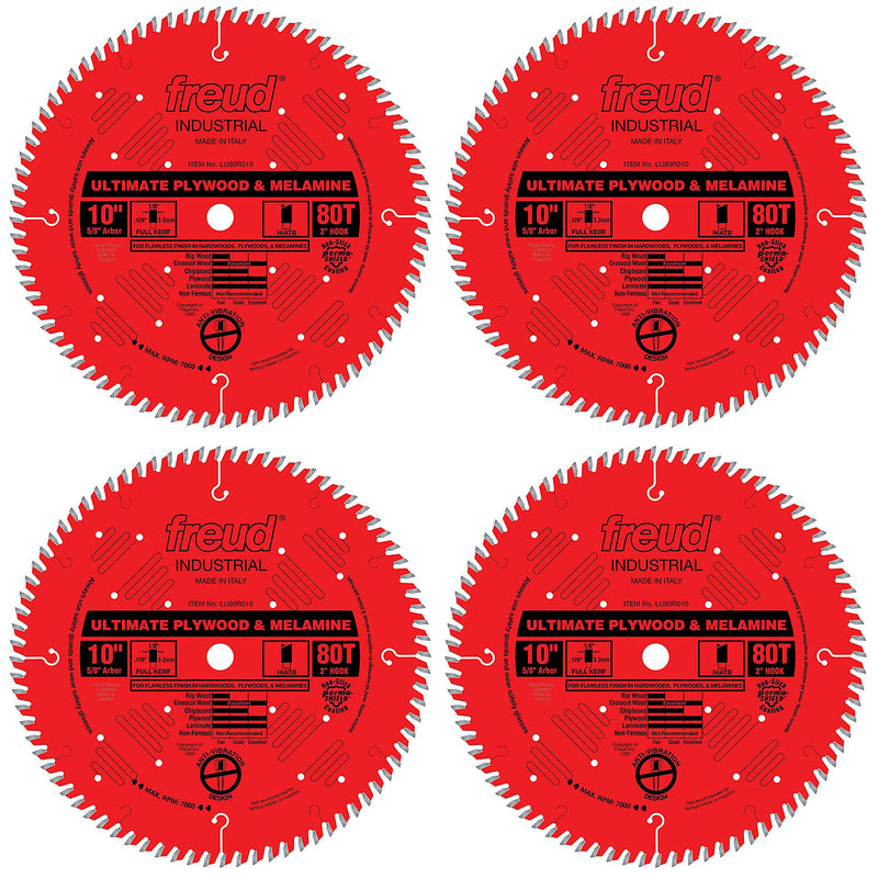 Freud 10 Inch 80T Thin Kerf Ultimate Plywood and Melamine Saw Blade (4 Pack)