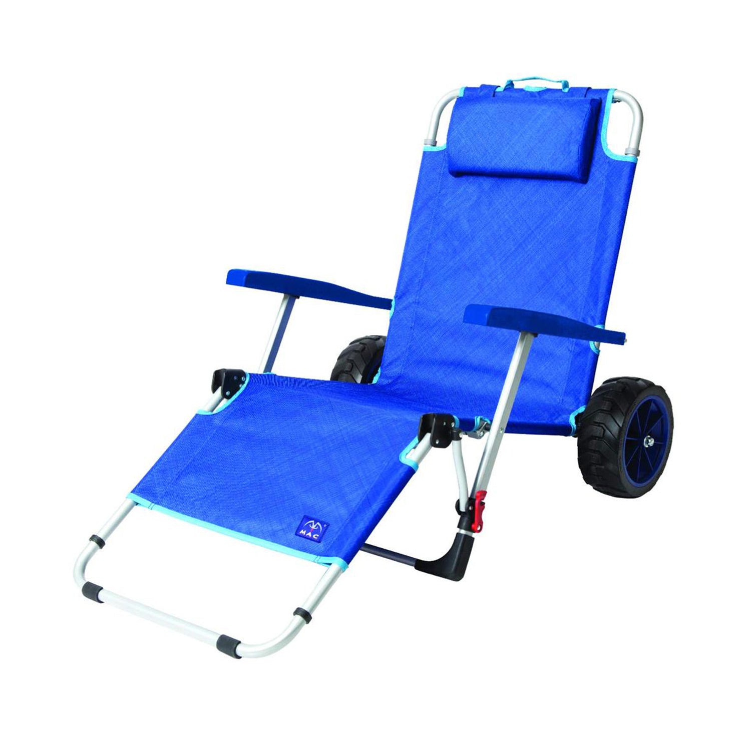 Mac Sport 2-in-1 Beach Camping Folding Lounger Chair & Wagon Cart w/ Locks, Blue - VMInnovations