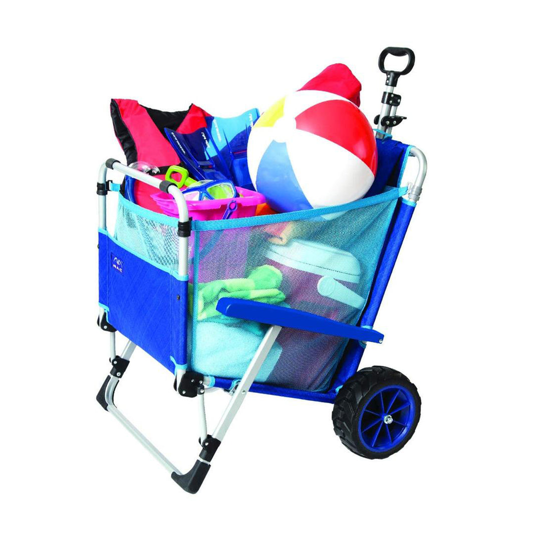 Mac Sport 2-in-1 Beach Camping Folding Lounger Chair & Wagon Cart w/ Locks, Blue - VMInnovations