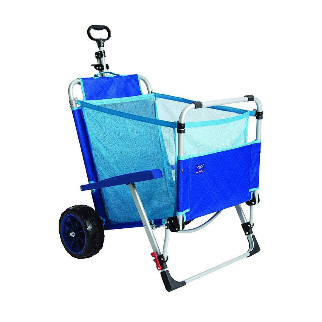 Mac Sport 2-in-1 Beach Camping Folding Lounger Chair & Wagon Cart w/ Locks, Blue - VMInnovations