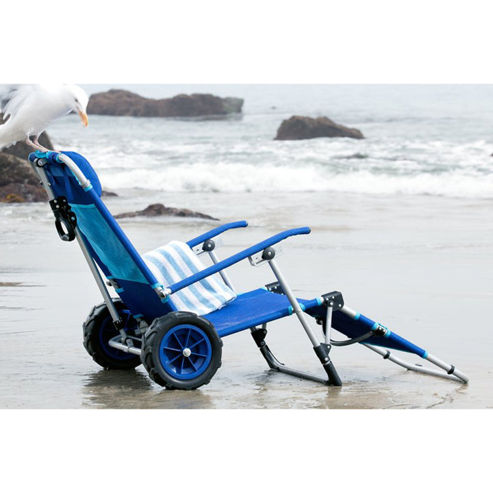 Mac Sport 2-in-1 Beach Camping Folding Lounger Chair & Wagon Cart w/ Locks, Blue - VMInnovations