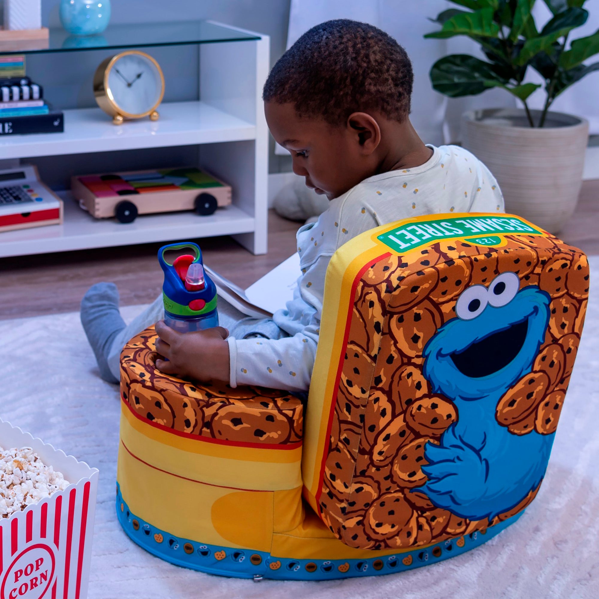 Marshmallow Furniture Flip-See-Do Comfy Foam Toddler Kid's Chair, Cookie Monster - VMInnovations