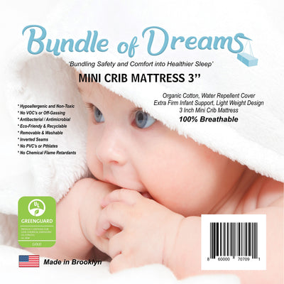 Bundle of Dreams Mini 3-Inch Thick Portable Hypoallergenic Baby Crib Mattress