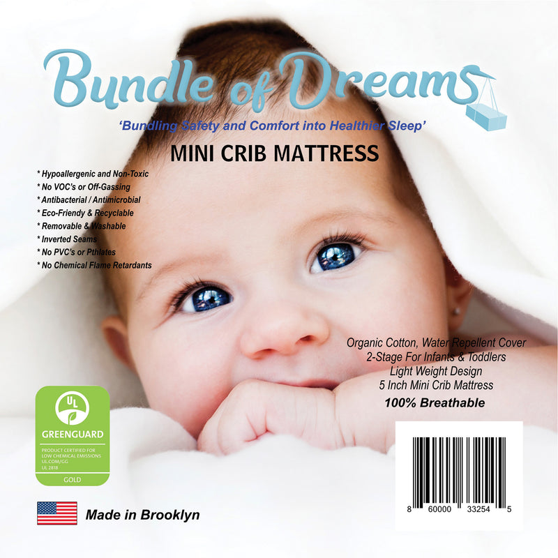 Bundle of Dreams Mini 5 Inch Portable Hypoallergenic 2-Stage Baby Crib Mattress