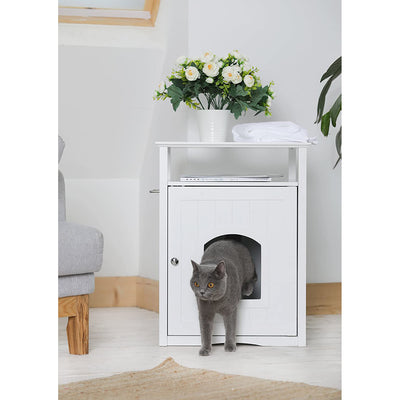Merry Products Decorative Cat Enclosed Litter Box Washroom w/ Night Stand, White