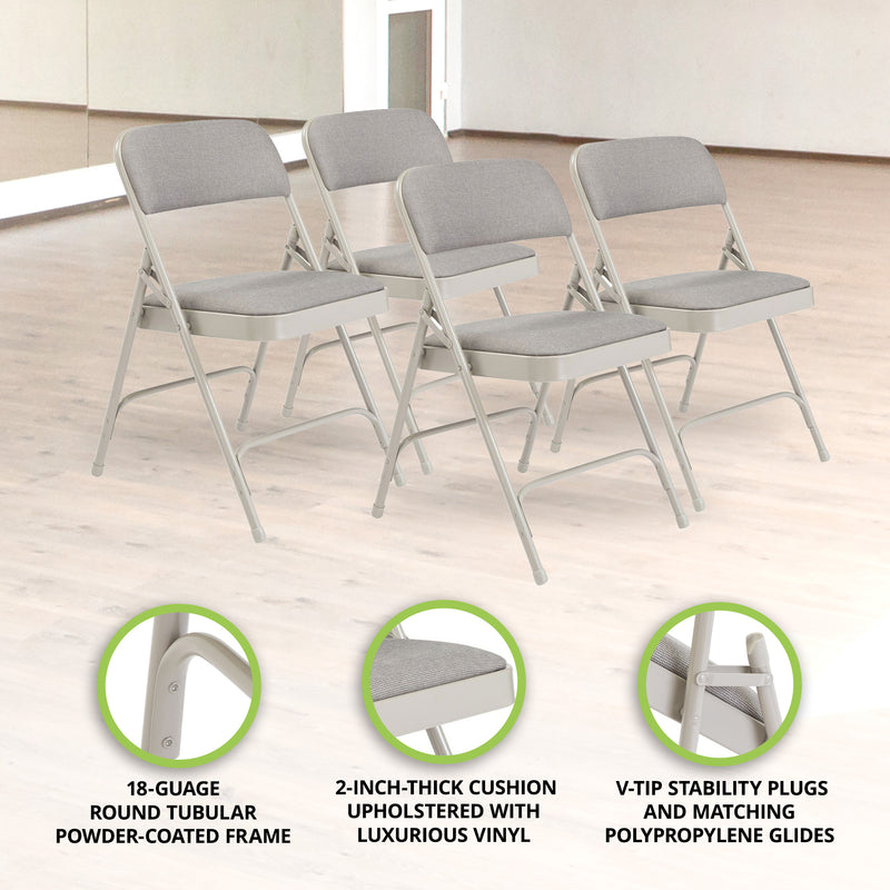 NPS 2" Cushion Fabric Upholstered Folding Chair, Greystone, 4pk(Open Box)