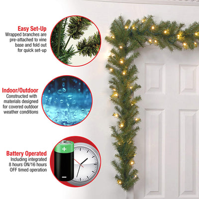 National Tree Company Norwood Fir 9 Foot Prelit Holiday Garland Clear LED Lights