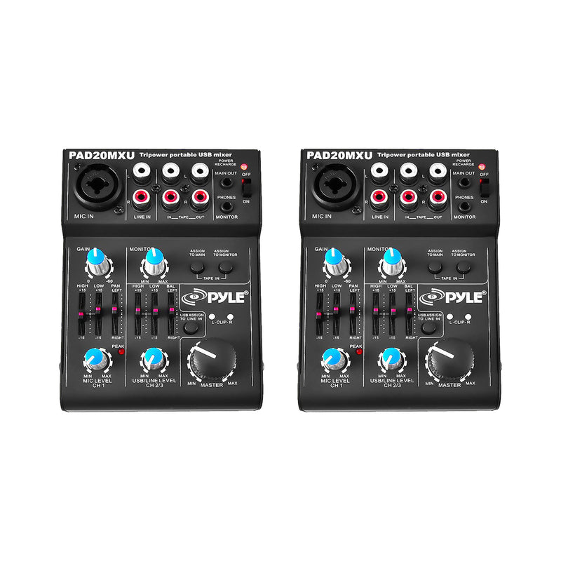 Pyle 5-Channel Professional Compact Audio DJ Mixer With USB Interface (2 Pack)