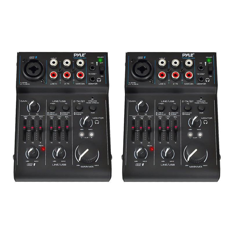 Pyle PAD30MXUBT 3 Channel Compact Bluetooth DJ Mixer w/ Audio Interface (2 Pack)