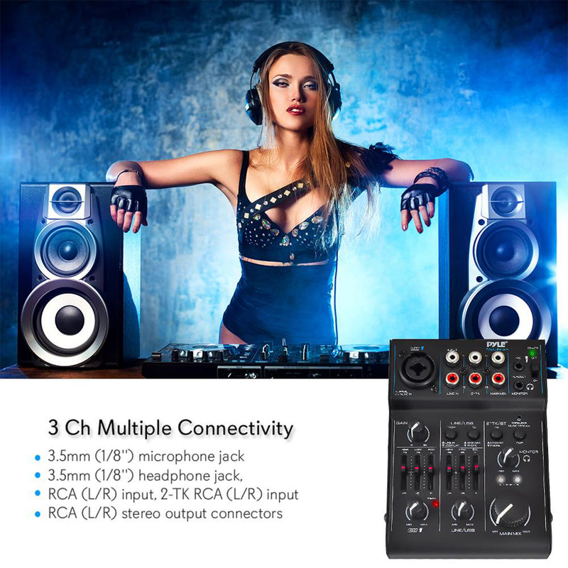 Pyle 3-Channel Professional Compact Bluetooth DJ Mixer With Audio Interface
